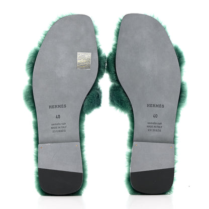 Hermes Woolskin Oran Sandals 40 Vert Anglais 5 of 8
