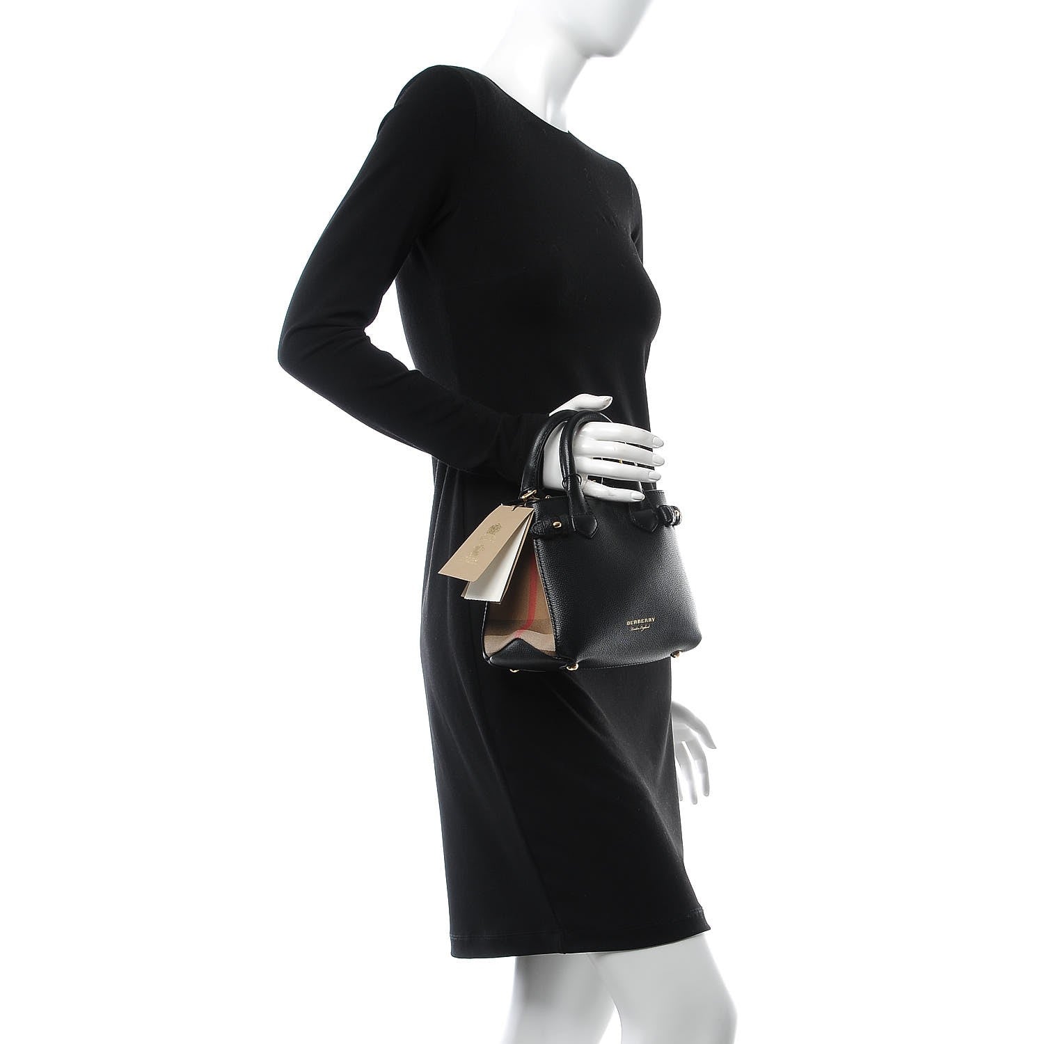 Burberry Derby Calfskin House Check Small Banner Tote Black 2 of 9