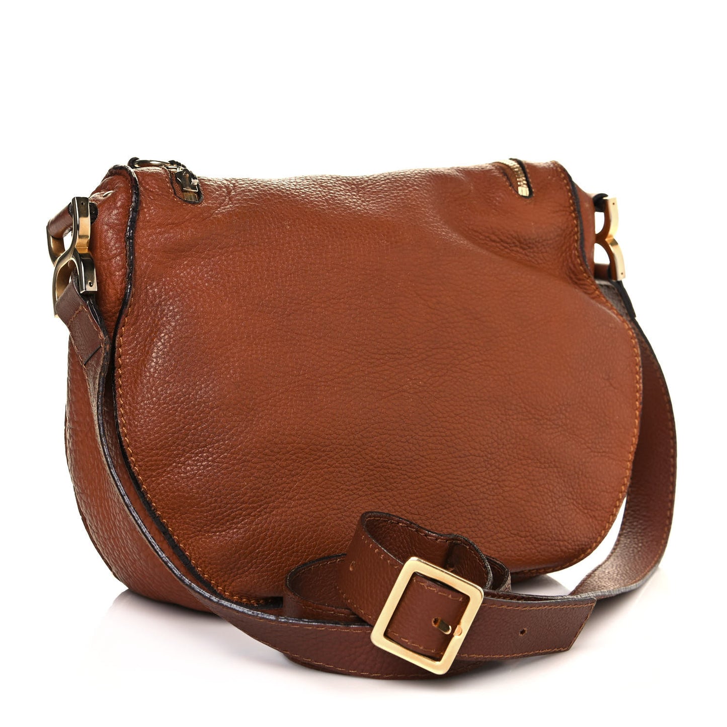Calfskin Medium Marcie Round Zip Crossbody Bag Tan