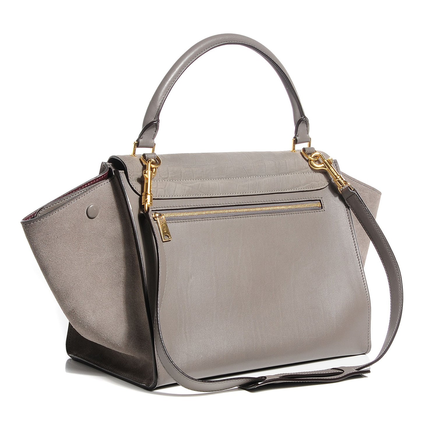 Nubuck Crocodile Embossed Medium Trapeze Grey