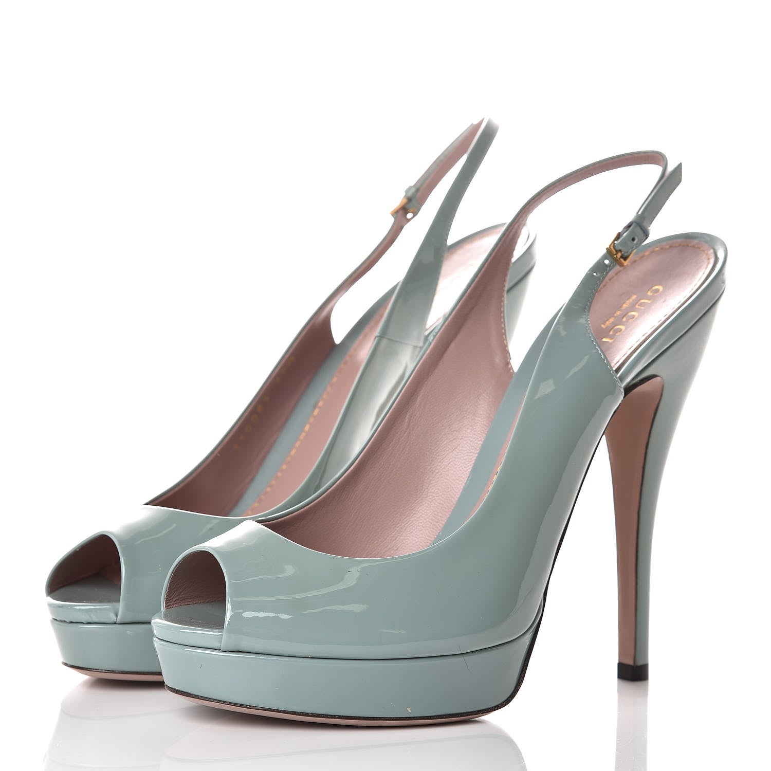 Gucci Vernice Crystal Peep Toe Platform Slingback Pumps 40.5 Bosco 3 of 10