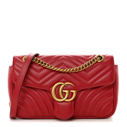 Gucci Calfskin Matelasse Small GG Marmont Shoulder Bag Hibiscus Red 1 of 10