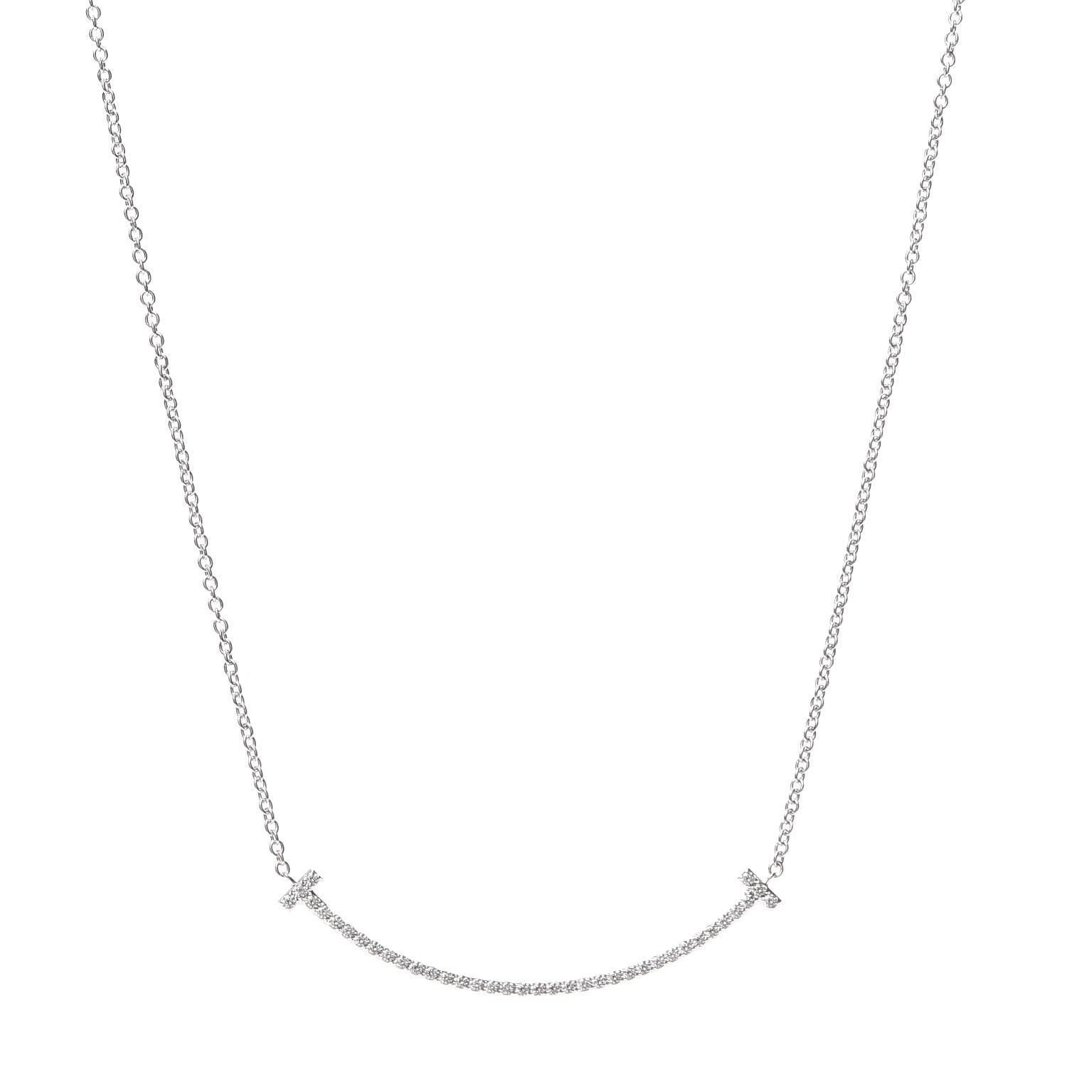 Tiffany 18K White Gold Diamond Small T Smile Pendant Necklace 1 of 6