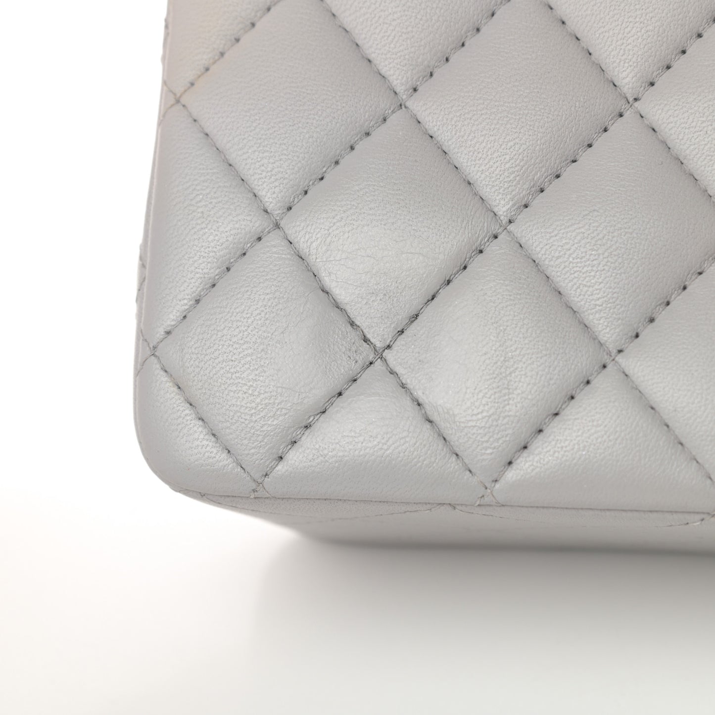 Lambskin Quilted Mini Top Handle Rectangular Flap Grey