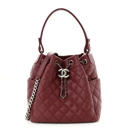Chanel Caviar Flat Quilted CC Chain Bucket Drawstring Bag Burgundy 1 of 16