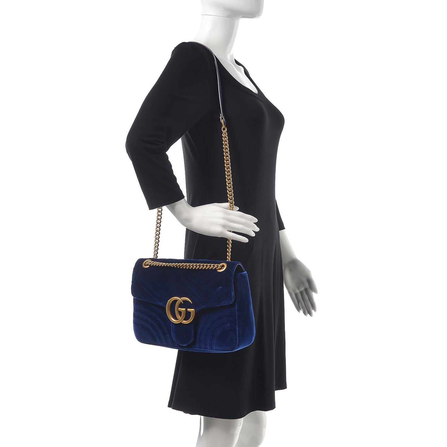 Velvet Matelasse Medium GG Marmont Shoulder Bag Cobalt Blue