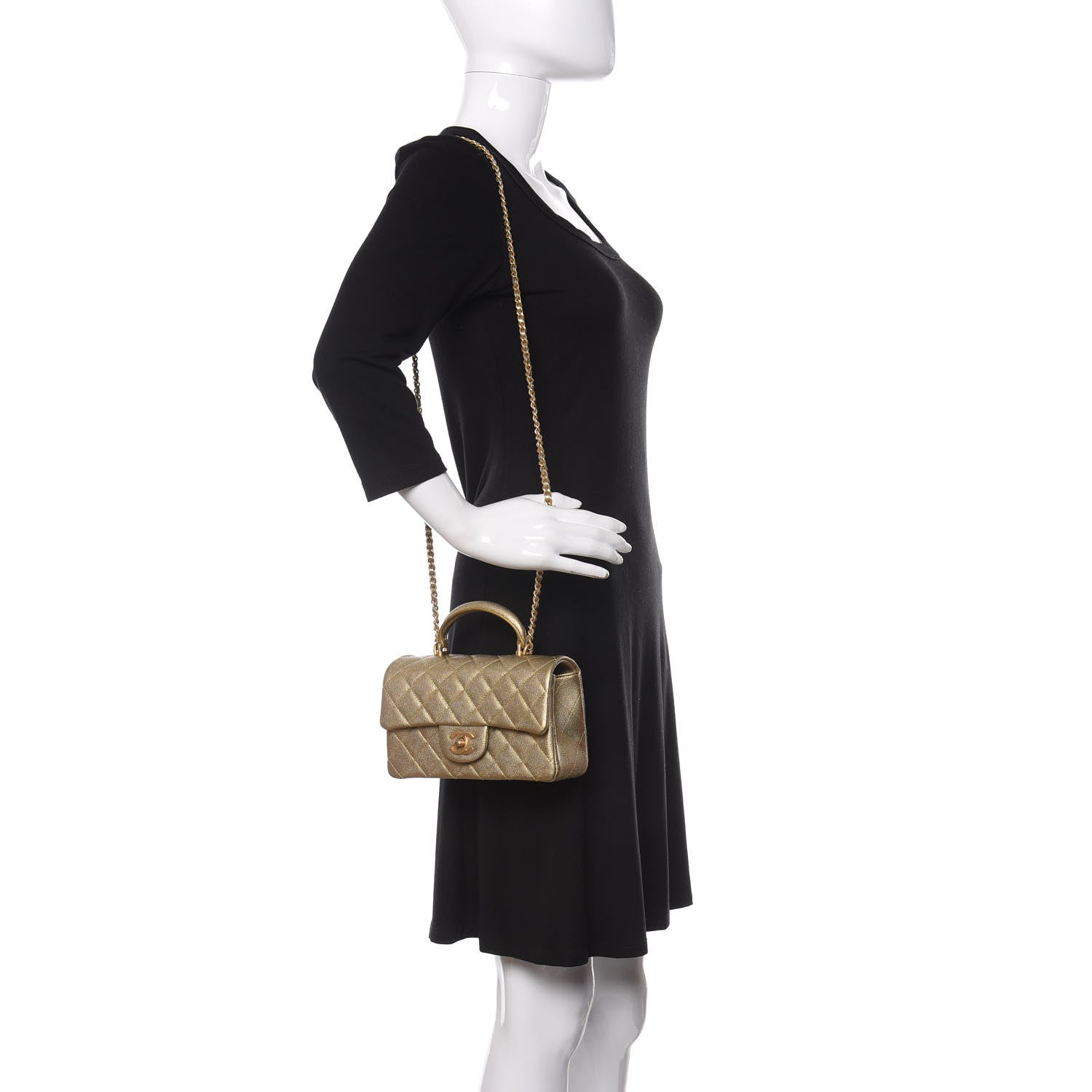 Chanel Metallic Caviar Quilted Mini Top Handle Rectangular Flap Gold 2 of 11
