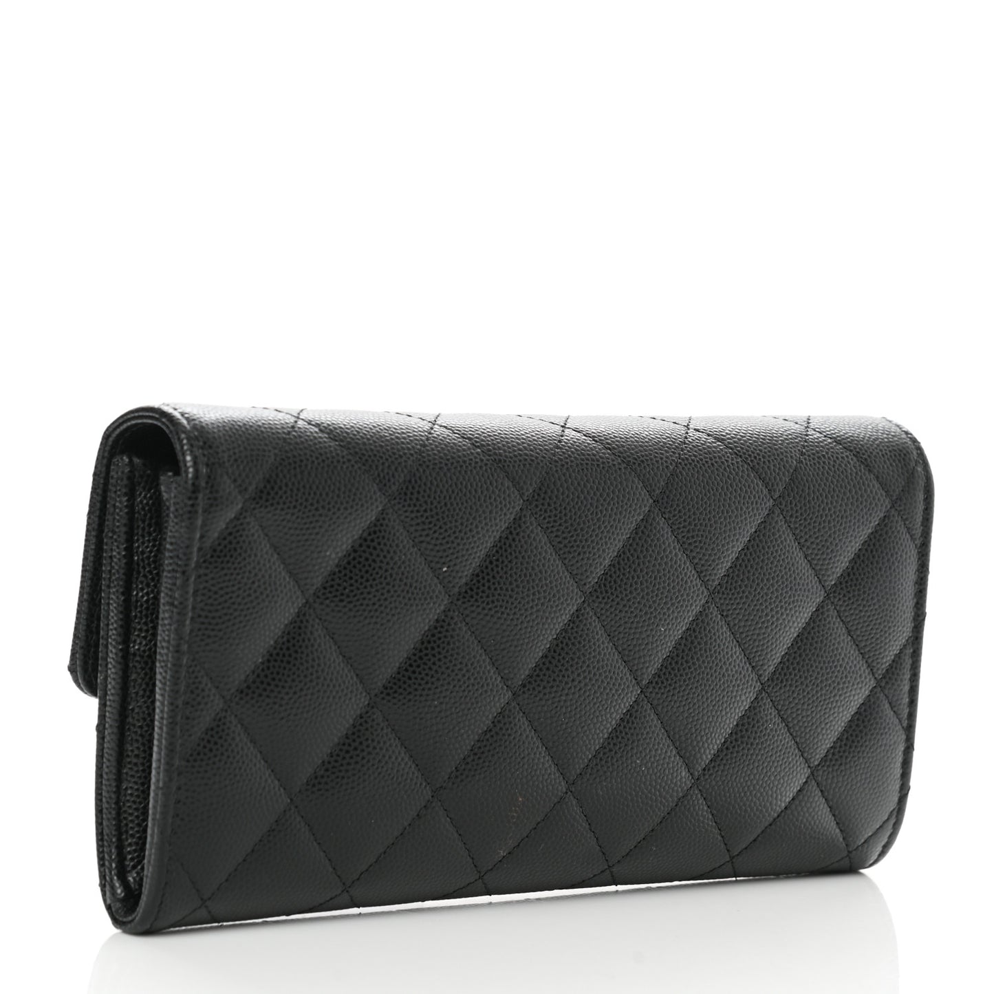Caviar Quilted Crystal CC Large Gusset Flap Wallet Black