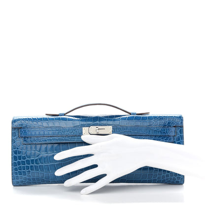 Hermes Shiny Porosus Crocodile Kelly Cut Pochette Mykonos 2 of 9