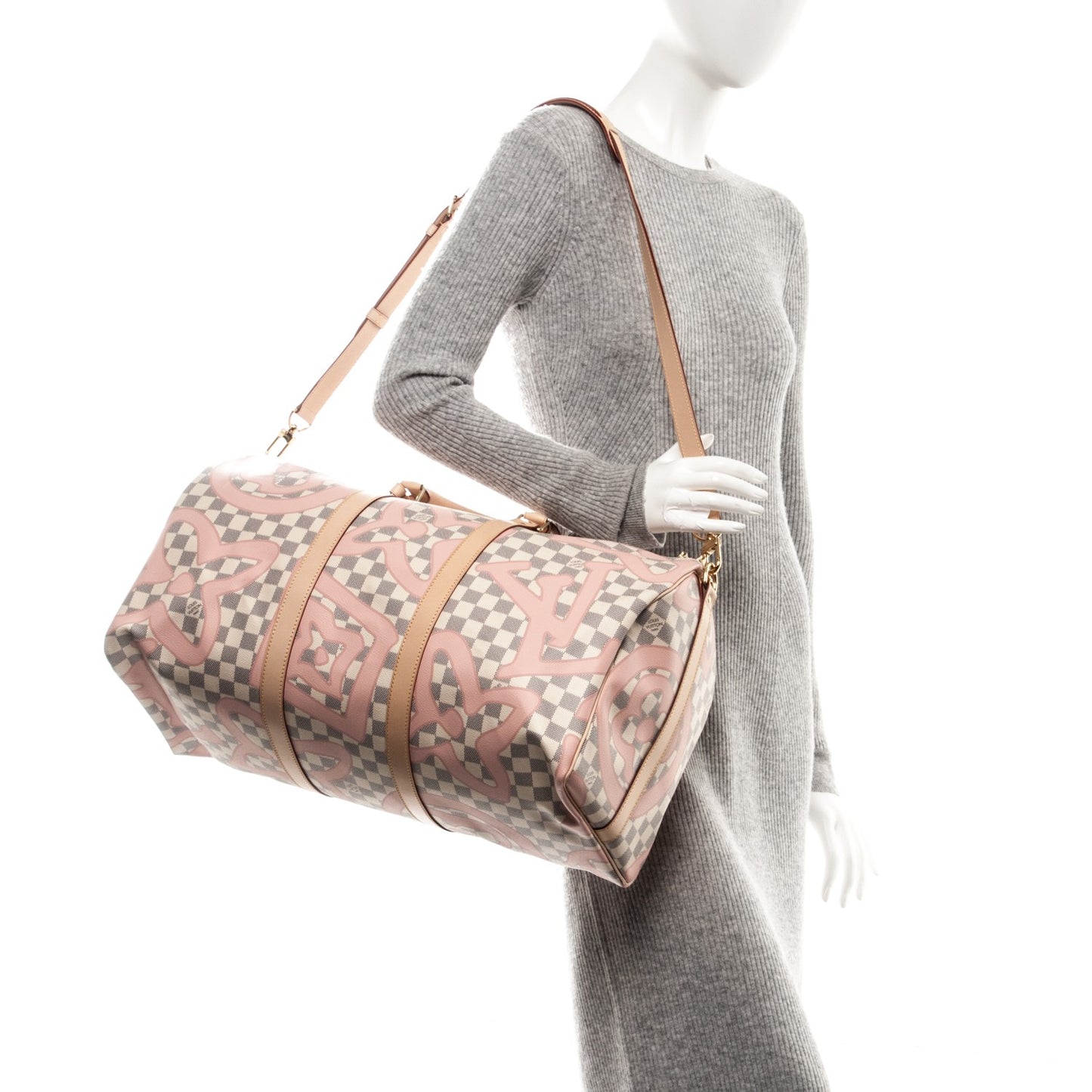 Damier Azur Tahitienne Keepall Bandouliere 50 Rose Ballerine