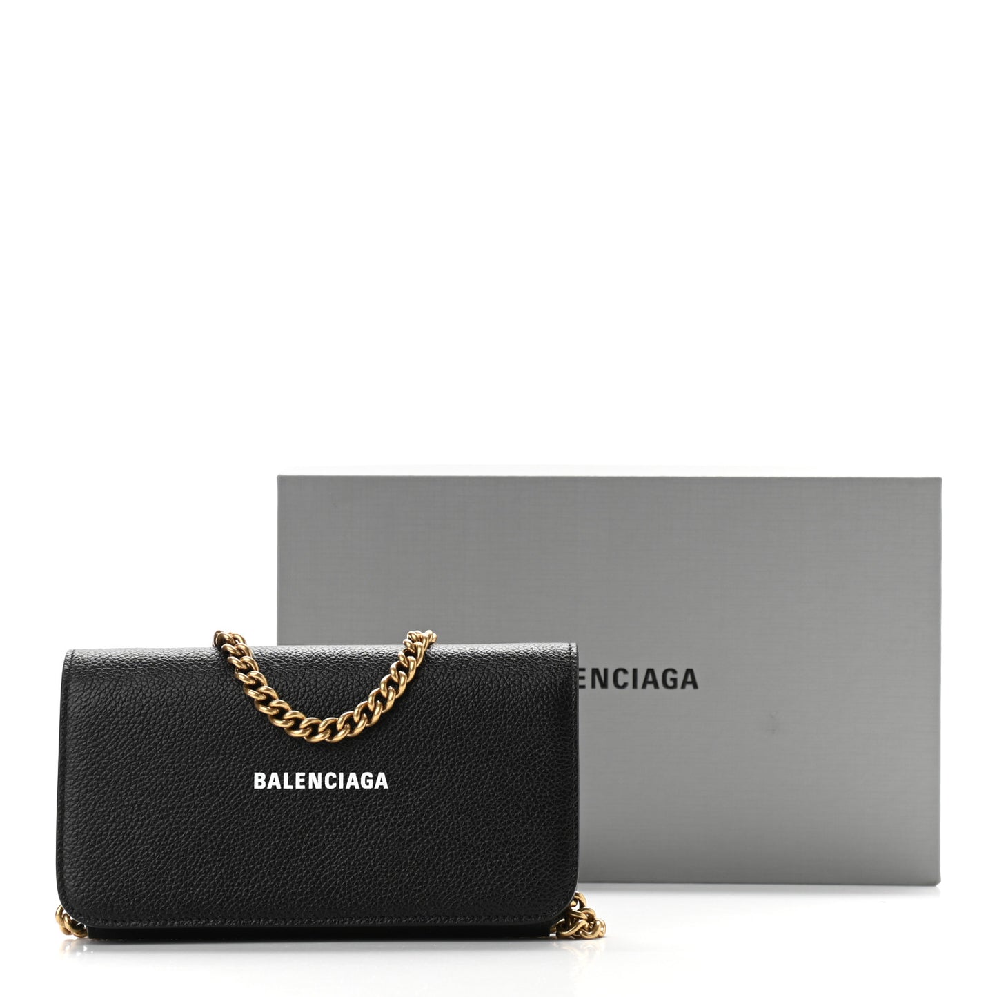 Grained Calfskin Logo Cash Phone Holder Wallet On Chain Black White
