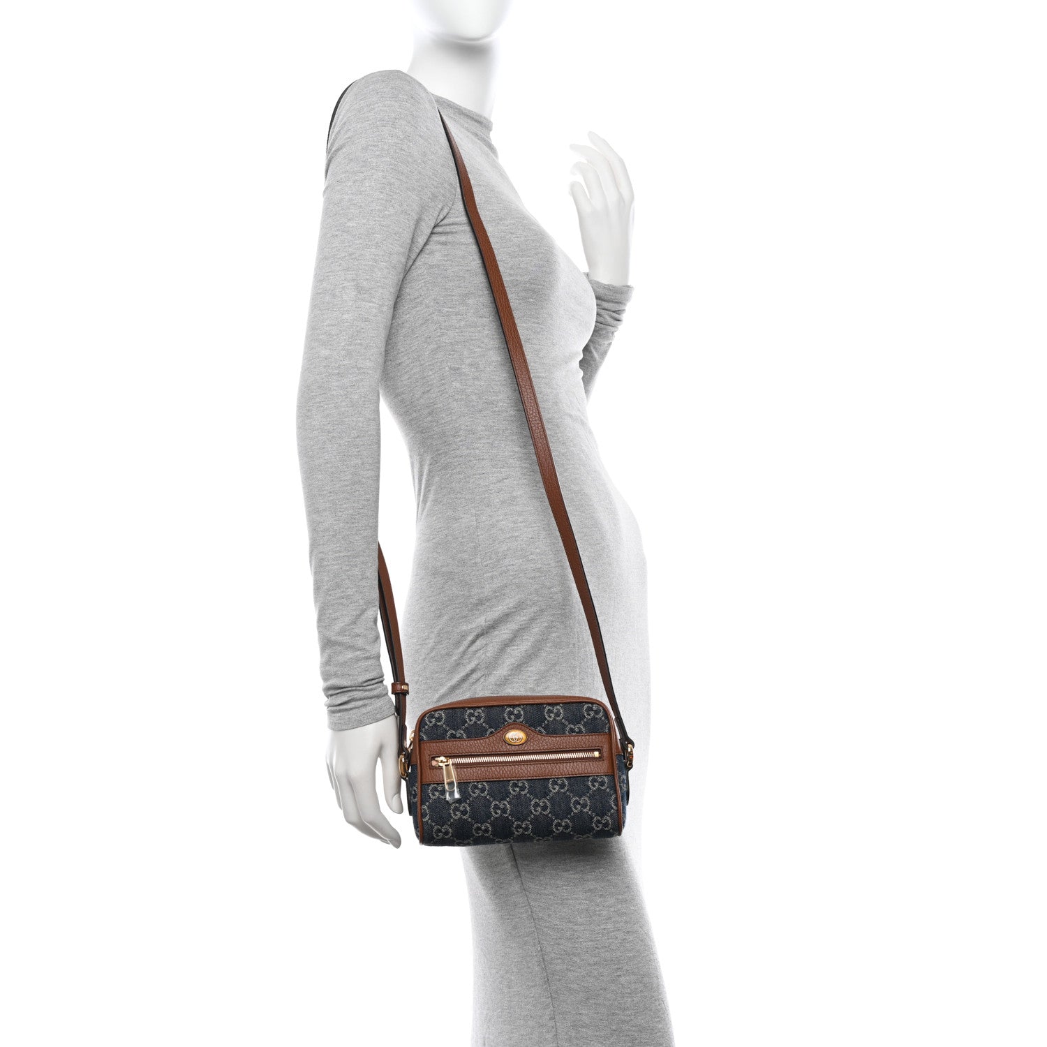 Gucci New Denim GG Monogram Dollar Calfskin Mini Ophidia Shoulder Bag Blue Tea Cuir Epilog 2 of 10