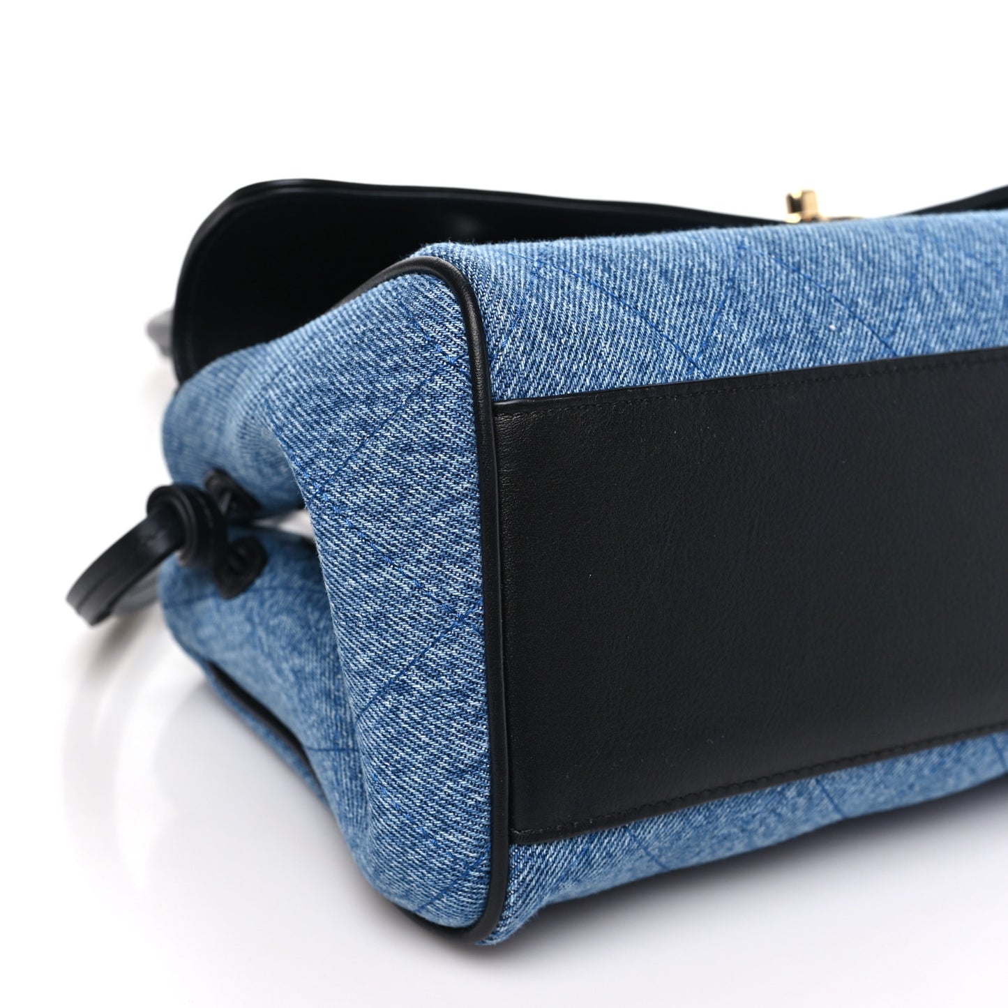 Calfskin Denim Stitched Urban Essentials Small Shopping Bag Blue Black