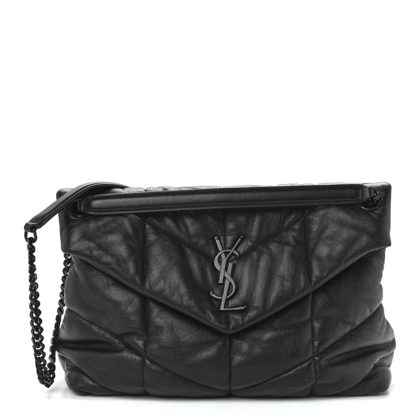 Lambskin Quilted Monogram Monochrome Medium Loulou Puffer Chain Satchel Black