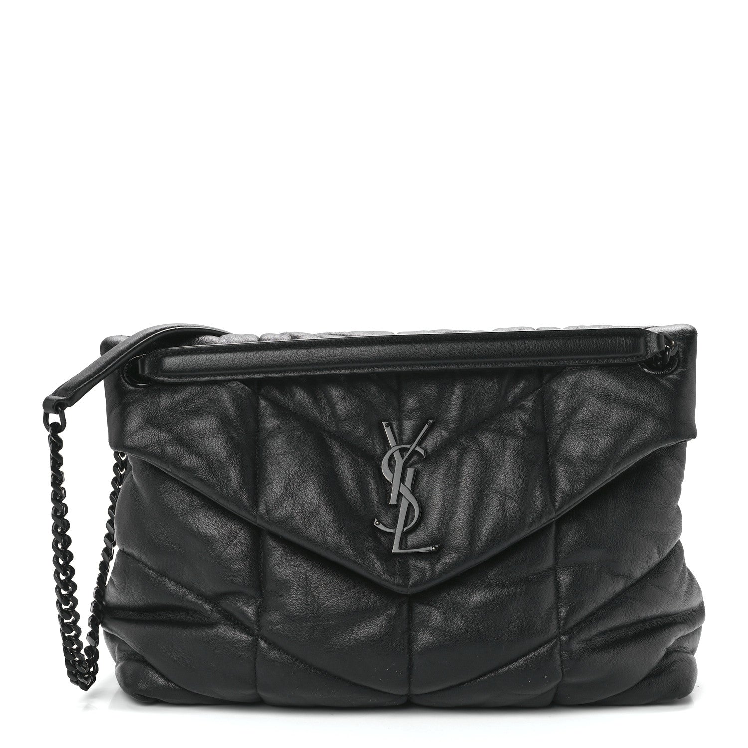 Saint Laurent Lambskin Quilted Monogram Monochrome Medium Loulou Puffer Chain Satchel Black 1 of 12