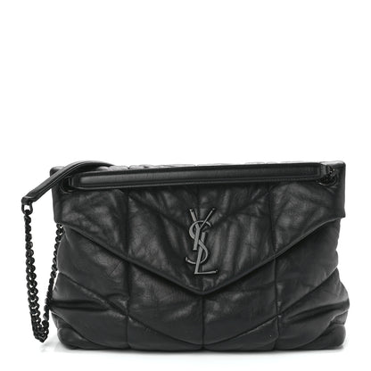 Saint Laurent Lambskin Quilted Monogram Monochrome Medium Loulou Puffer Chain Satchel Black 1 of 12