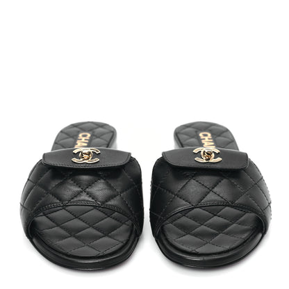 Chanel Lambskin Quilted CC Turnlock Sandals 36 Black 2 of 10