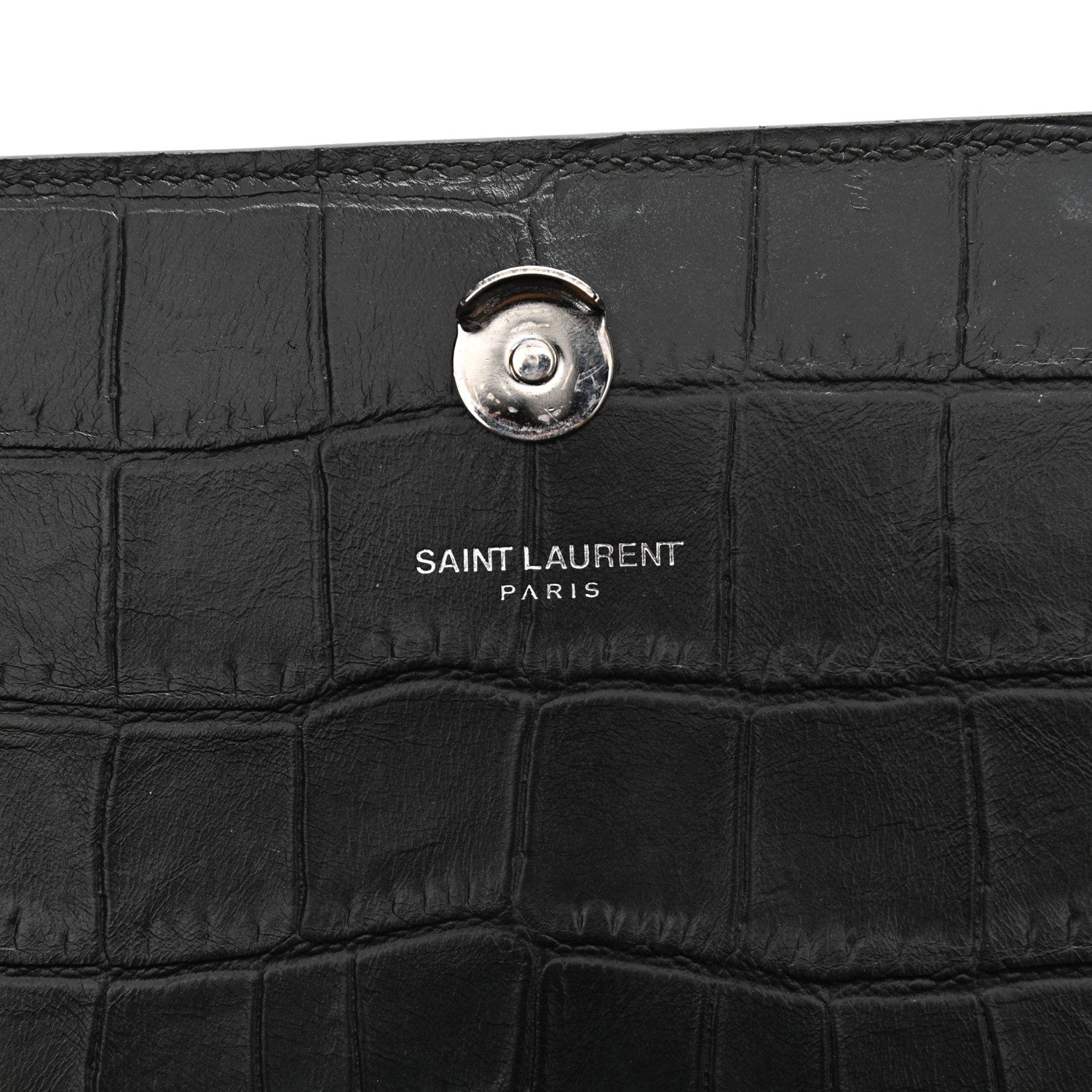 Saint Laurent Calfskin Crocodile Embossed Medium Classic Monogram Kate Satchel Black 6 of 12