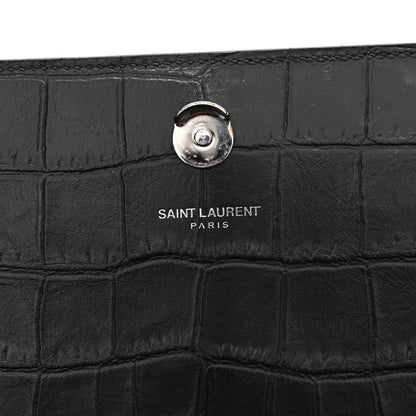Saint Laurent Calfskin Crocodile Embossed Medium Classic Monogram Kate Satchel Black 6 of 12