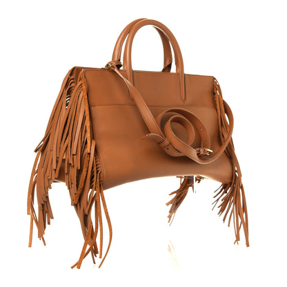 Saint Laurent Calfskin Small Rive Gauche Fringe Tote Tan 3 of 12