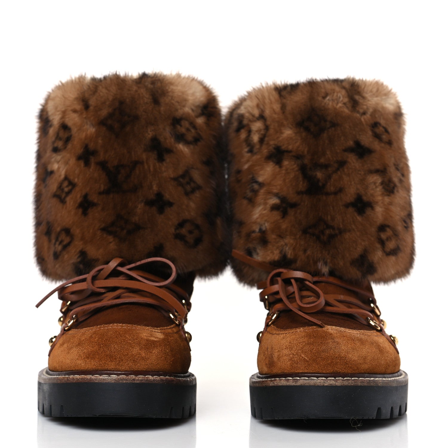 Louis Vuitton Calfskin Mink Fur LV Territory Ranger Combat Boots 38 Brown 2 of 8