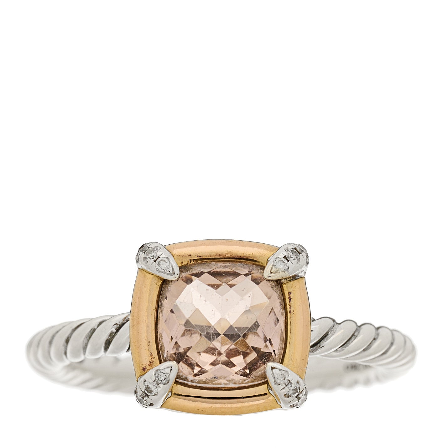 David Yurman Sterling Silver 18K Rose Gold Diamond Morganite Chatelaine Bezel Ring 54 7 1 of 5