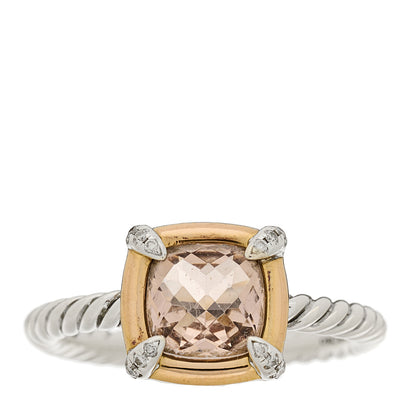 David Yurman Sterling Silver 18K Rose Gold Diamond Morganite Chatelaine Bezel Ring 54 7 1 of 5