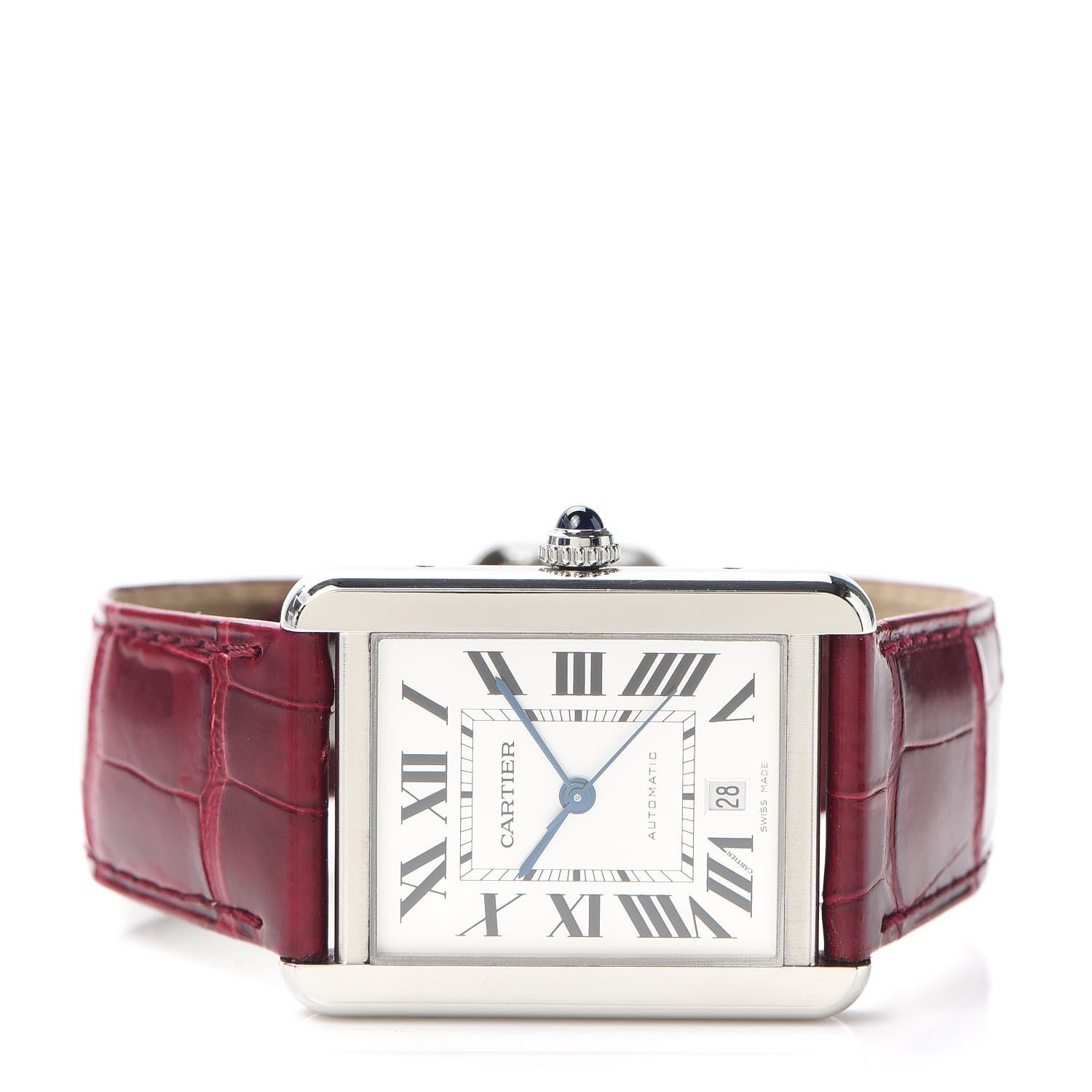 Cartier Stainless Steel Alligator 31mm Tank Solo Automatic Watch Red 2 of 6