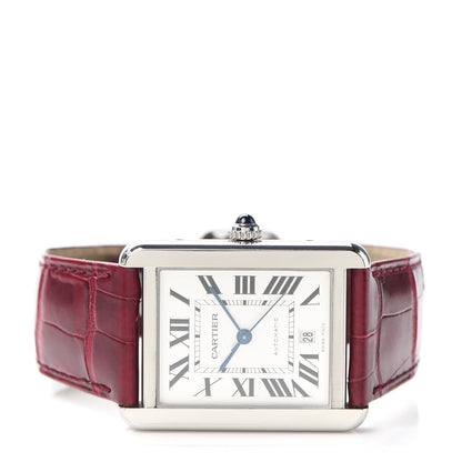 Cartier Stainless Steel Alligator 31mm Tank Solo Automatic Watch Red 2 of 6