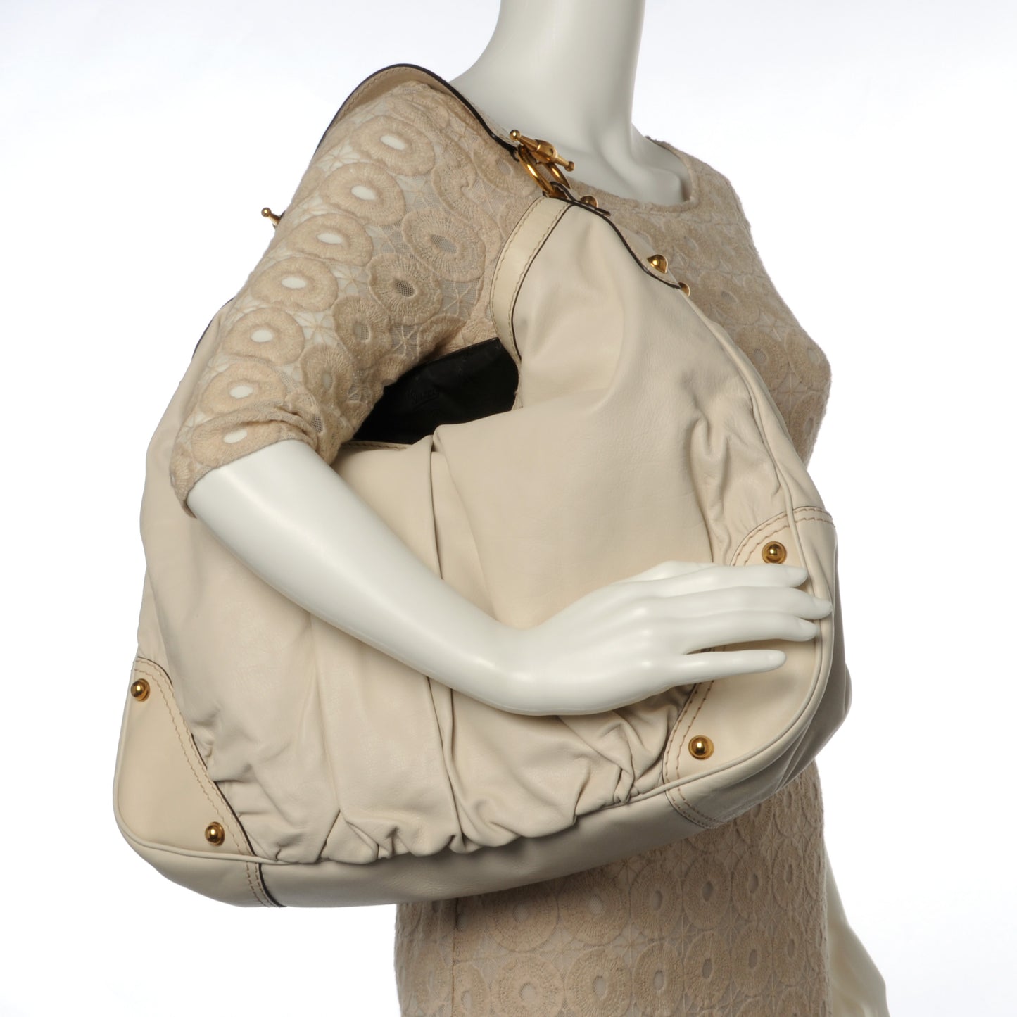 Leather Large Jockey Hobo White