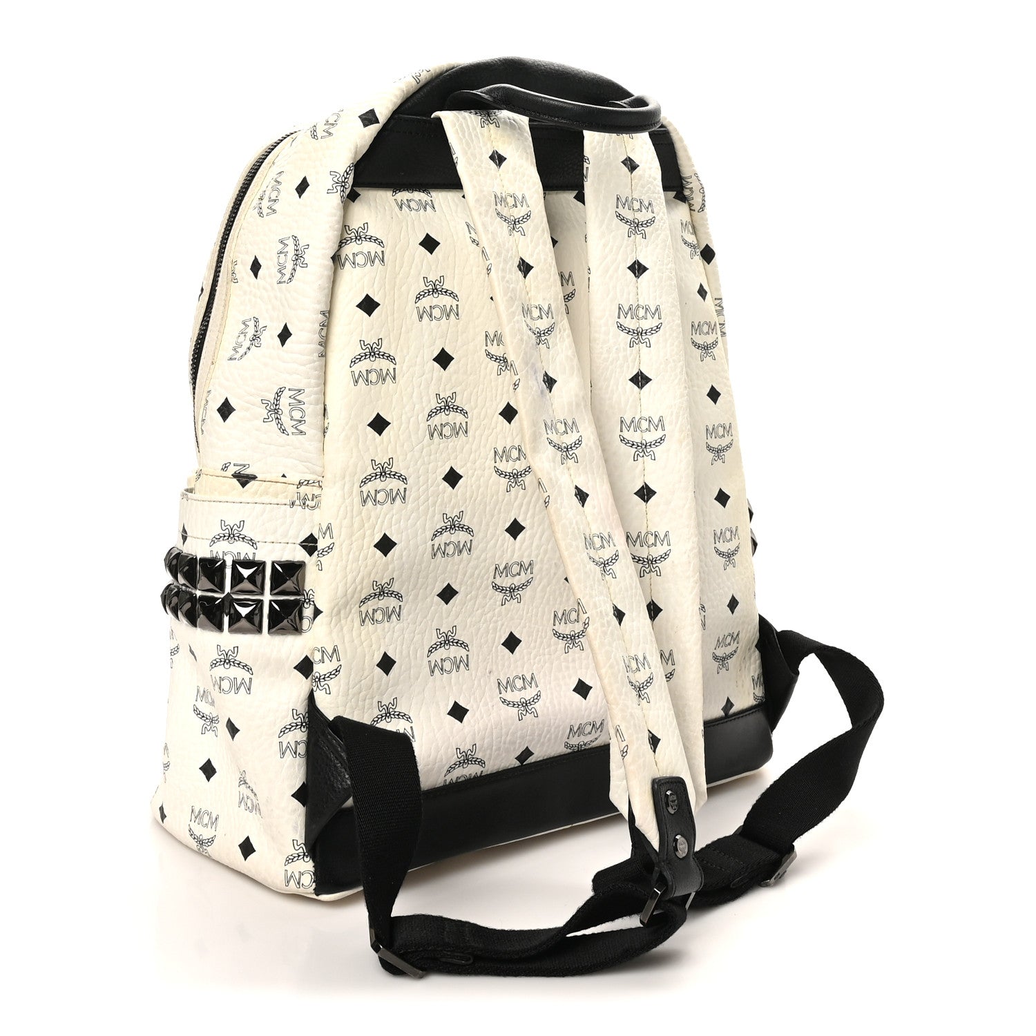 MCM Visetos Medium Side Studs Stark Backpack White 1773523