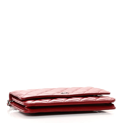 Chanel Lambskin Quilted Wallet On Chain WOC Red 4 of 10