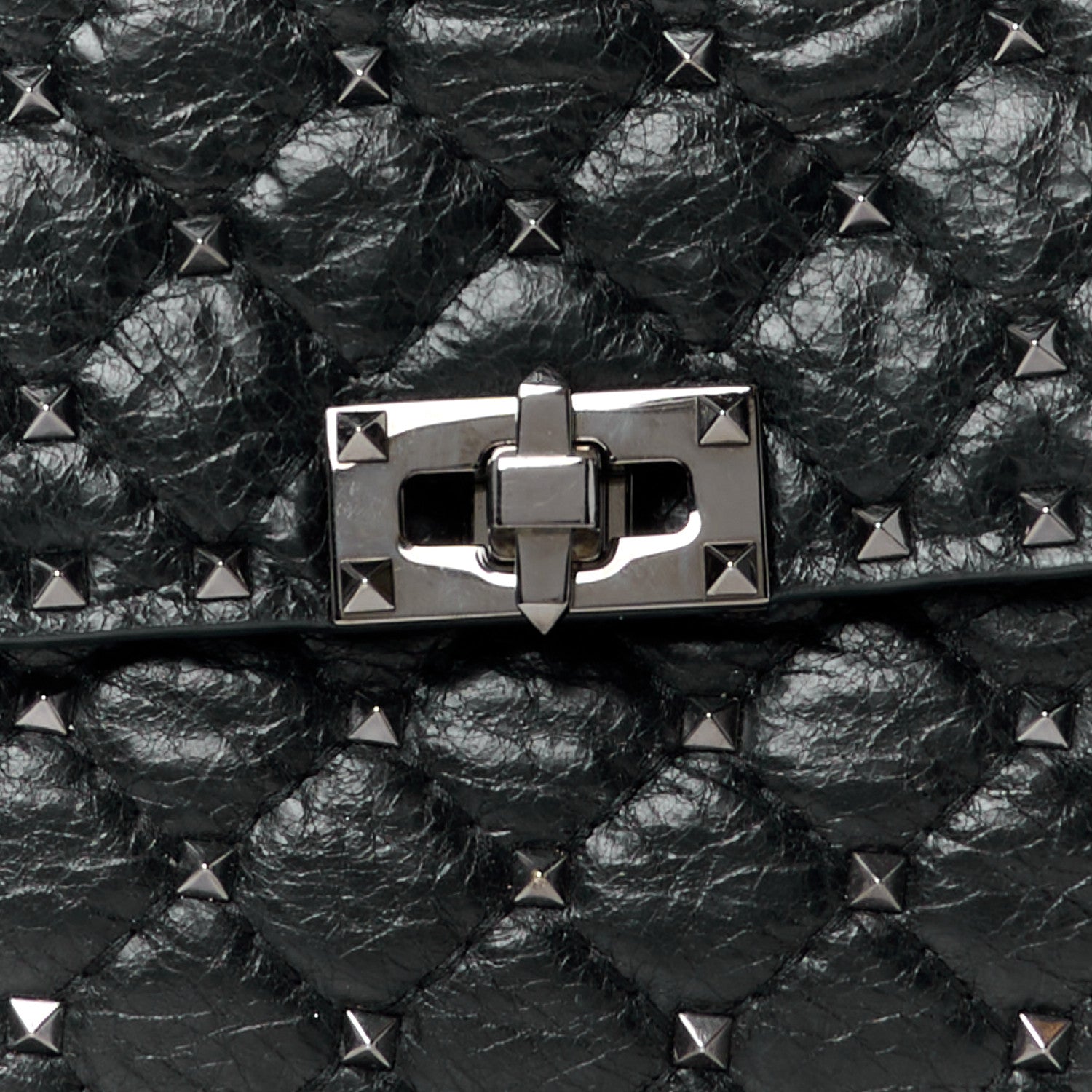 Valentino Garavani Craquele Nappa Large Rockstud Spike Shoulder Bag Black 9 of 11