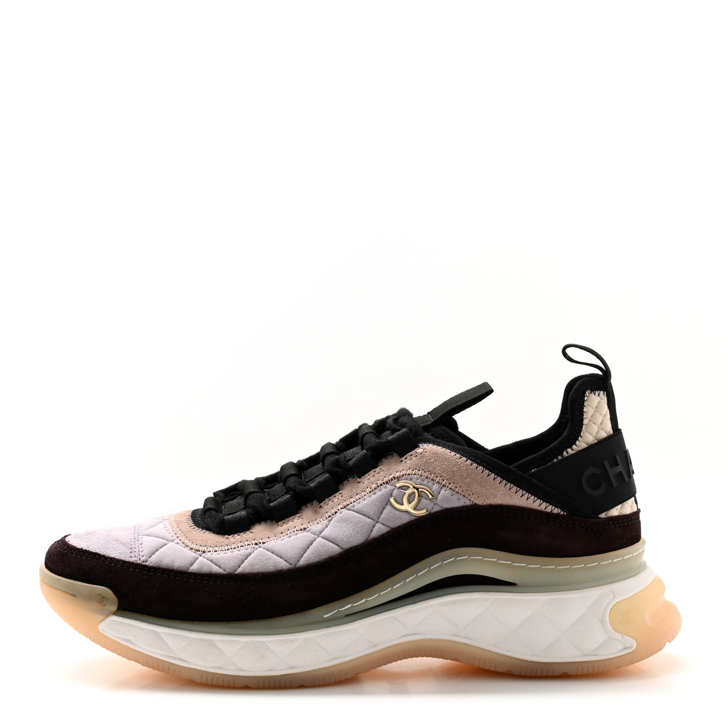 Velvet Calfskin Mixed Fibers CC Sneakers 39 Light Purple Beige