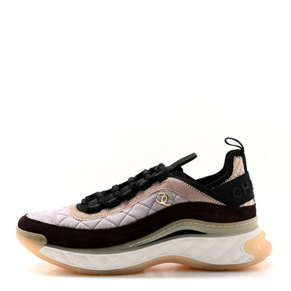Chanel Velvet Calfskin Mixed Fibers CC Sneakers 39 Light Purple Beige 1 of 8