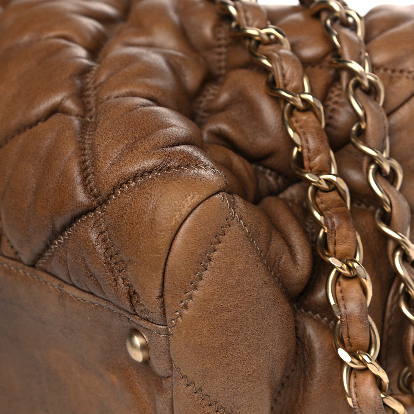 Calfskin Bubble Quilt Bowler Brown