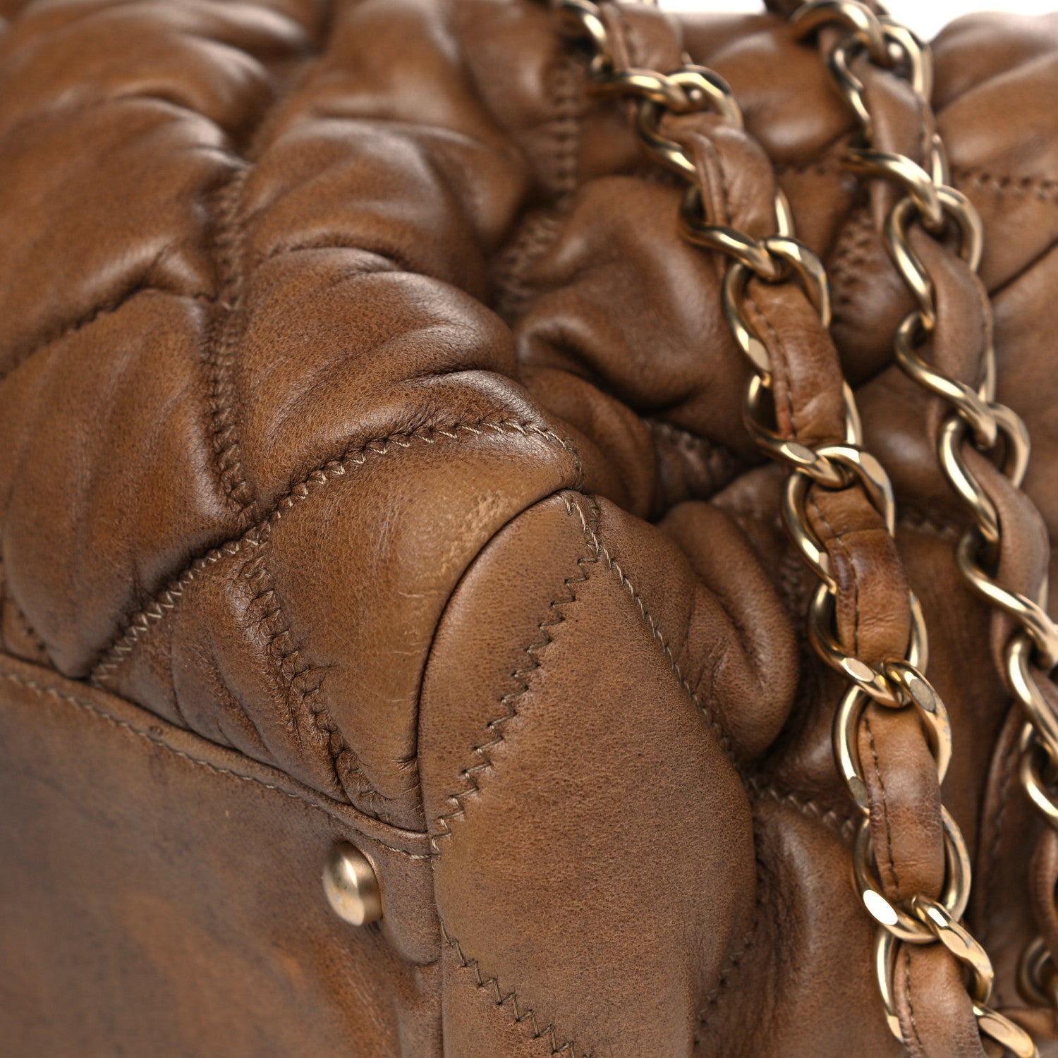 Chanel Calfskin Bubble Quilt Bowler Brown 12 of 28