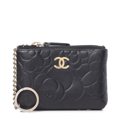 Chanel Lambskin Camellia Embossed Key Holder Case Black 1 of 10