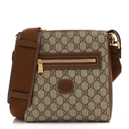 Gucci GG Supreme Monogram Azalea Calfskin Retro Interlocking G Flat Messenger Bag Beige Ebony Brown Sugar 1 of 11
