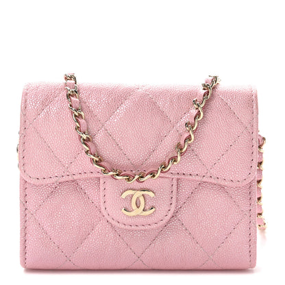 Chanel Iridescent Caviar Quilted Flap Card Holder On Chain Pink 1 of 11