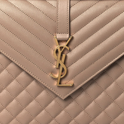Saint Laurent Grain De Poudre Textured Mixed Matelasse Triquilt Large Monogram Satchel Natural Tan 8 of 10