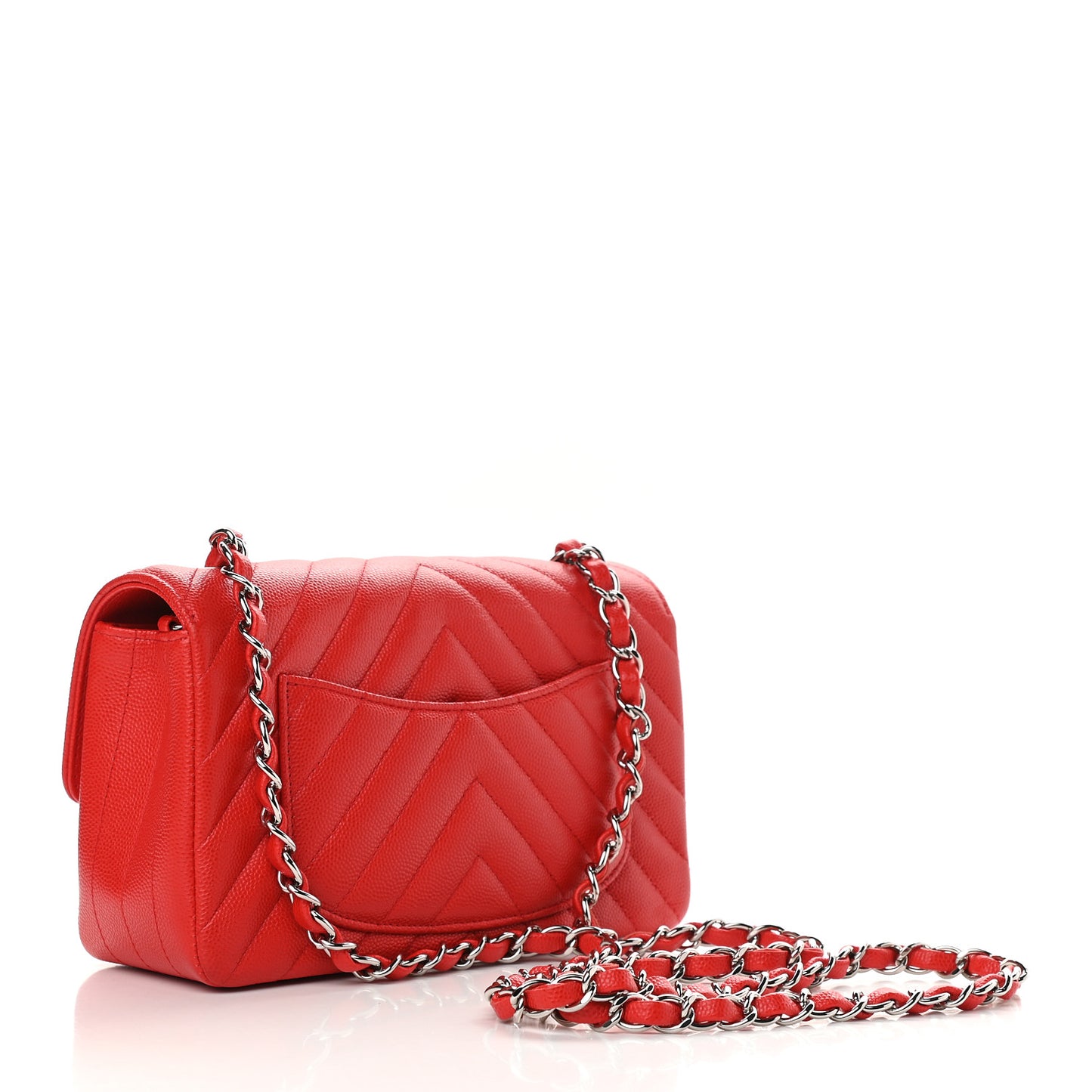 Caviar Chevron Quilted Mini Rectangular Flap Red
