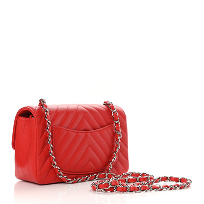 Chanel Caviar Chevron Quilted Mini Rectangular Flap Red 3 of 9
