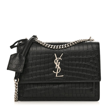 Saint Laurent Calfskin Crocodile Embossed Medium Monogram Sunset Black 1 of 14