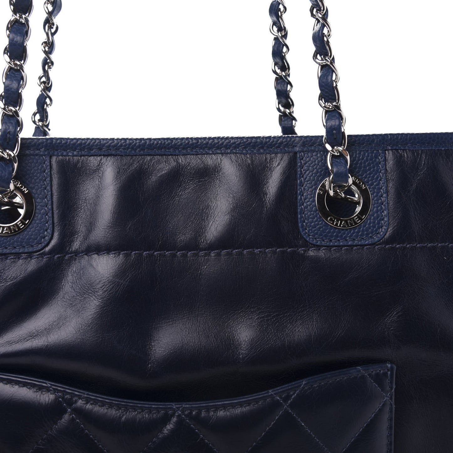 Glazed Calfskin Small Deauville Tote Blue