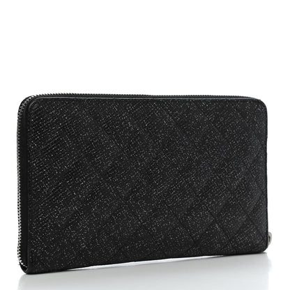 Chanel Glittered Calfskin Quilted Large Gusset Zip Wallet Black 3 of 12