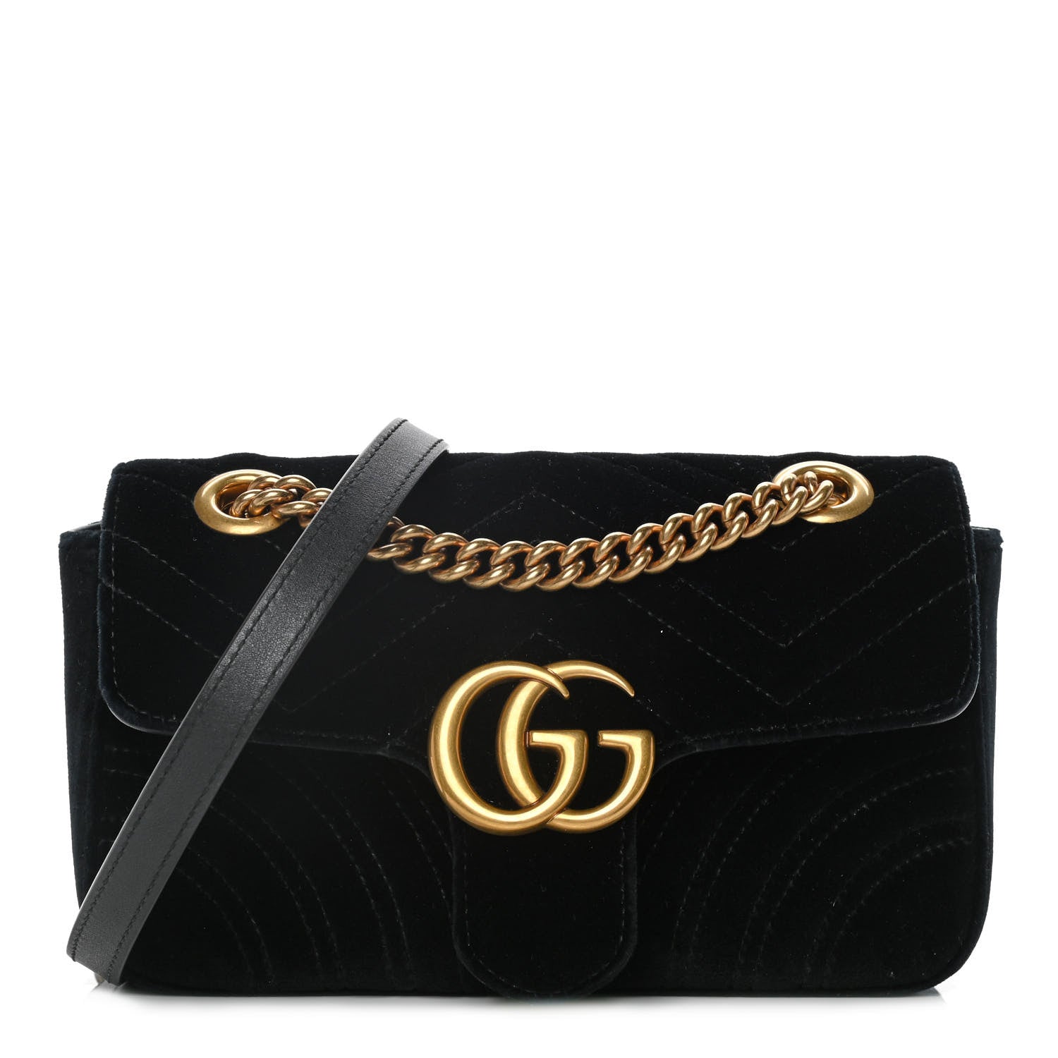 Gucci Velvet Matelasse Mini GG Marmont Shoulder Bag Black 1 of 14
