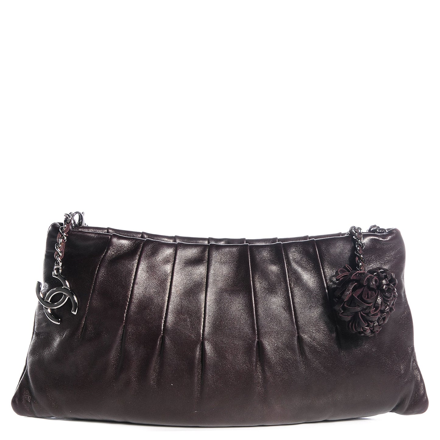Lambskin Pleated Tassel Shoulder Bag Brown