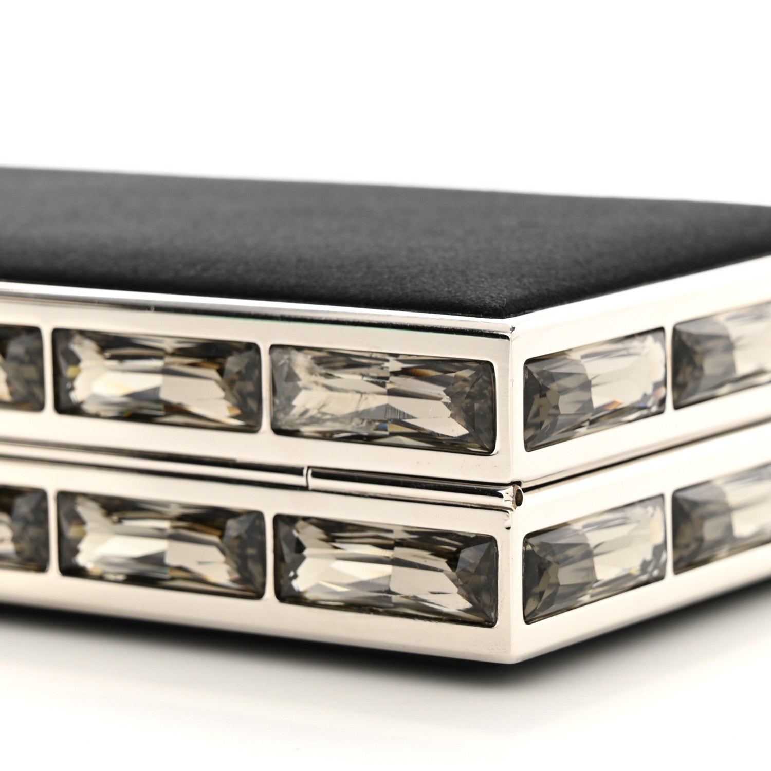 Judith Leiber Satin Crystal Box Clutch Black Silver 9 of 10