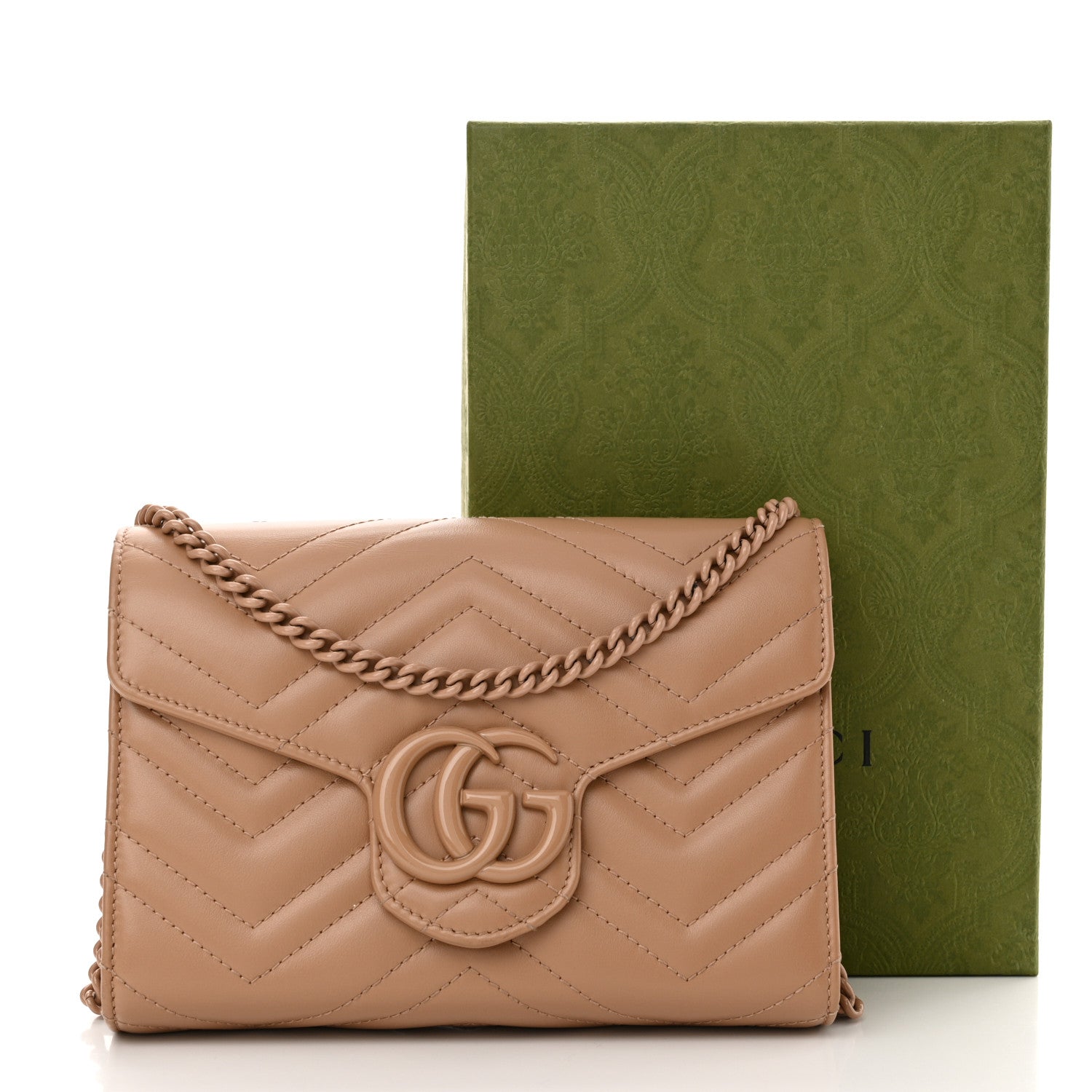 Gucci Calfskin Matelasse Monochrome GG Marmont Chain Wallet Camelia 13 of 13